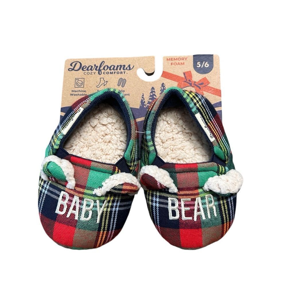 Dearfoams Plaid Baby Bear Slippers